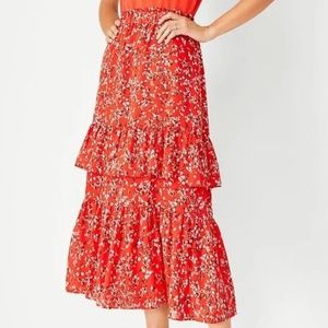 Ann Taylor Floral Tiered Ruffle Midi Skirt (M)